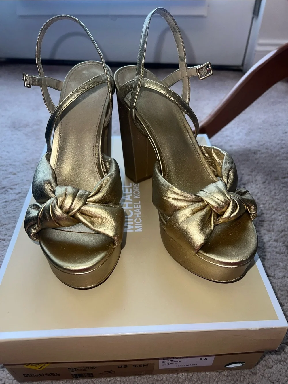 Michael Kors Metallic Gold “Josie” Knotted Platform Heels